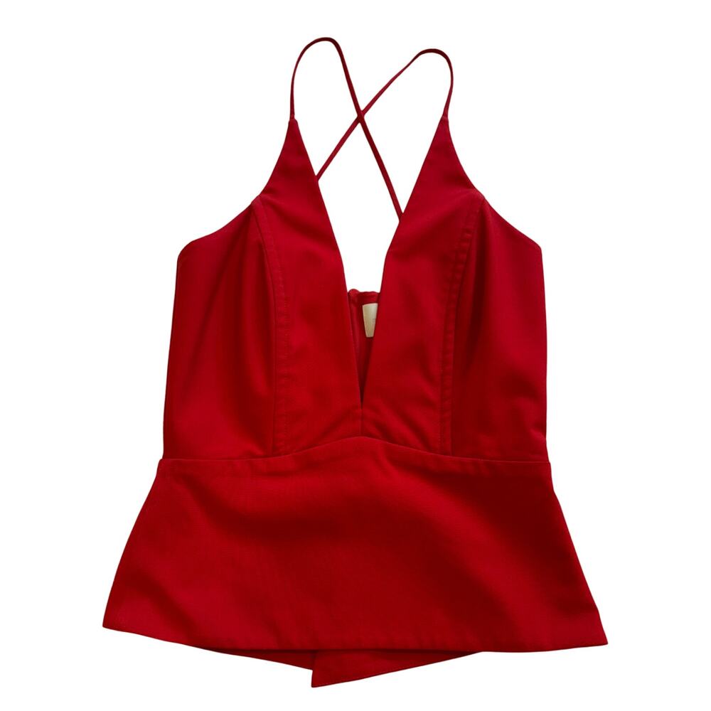 michelle mason Red Deep V Peplum Corset Strapy Top Size 0